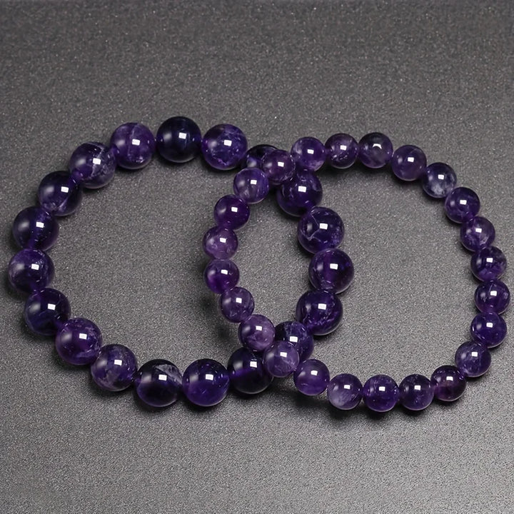 Natural Amethyst Beaded Bracelet 6mm 8mm 10mm Beads