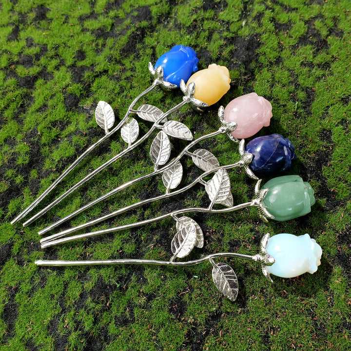 Crystal Carved Rose Flower Natural Gemstone in 11 Materials