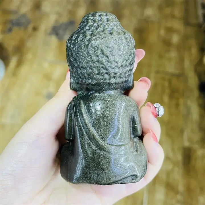 Golden Obsidian Crystal Carved Seated Buddha Statue