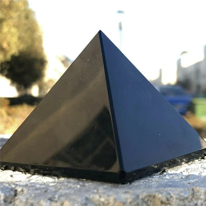 Black Tourmaline Crystal Carved Protection Pyramid