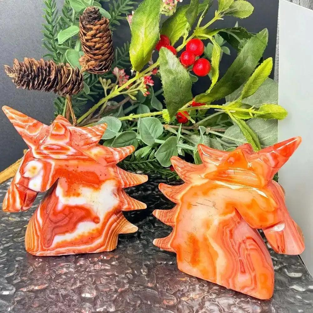 Red Lace Agate Unicorn Carving