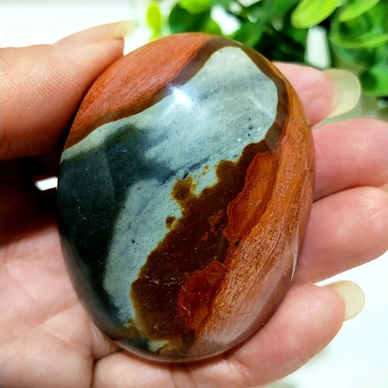 Natural Polychrome Jasper Polished Crystal Palm Stone