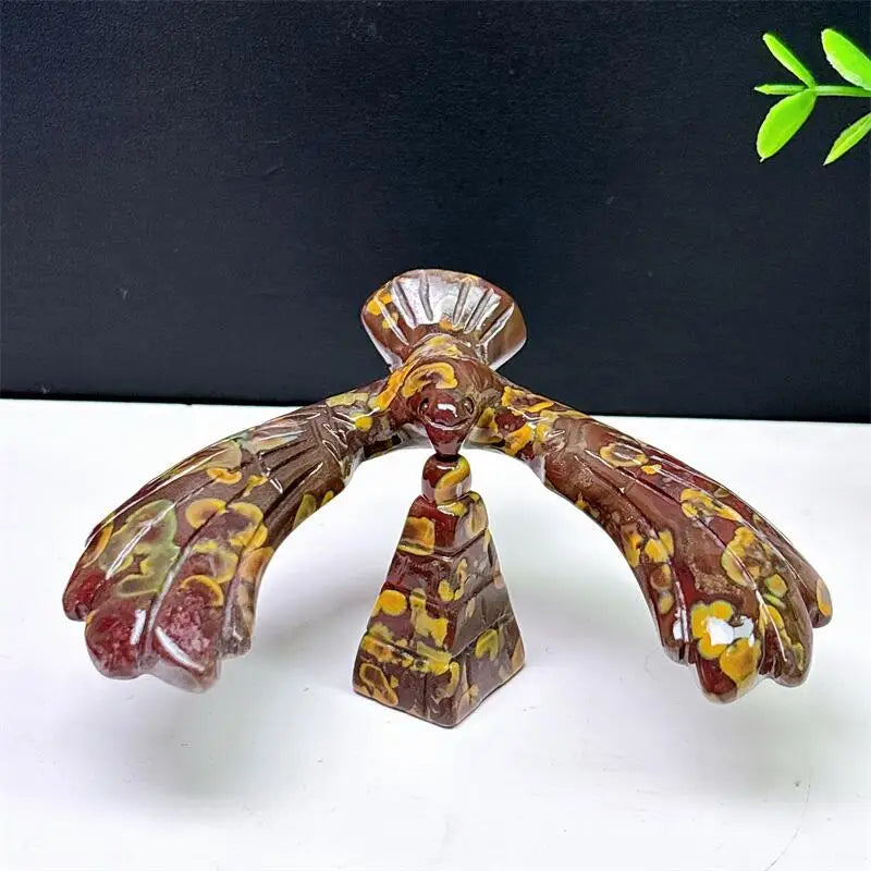 Fruit Jasper Crystal Carved Eagle and Pyramid Spinning Statue
