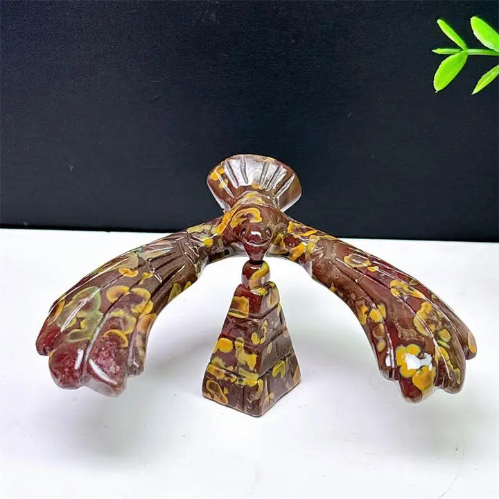 Fruit Jasper Crystal Carved Eagle and Pyramid Spinning Statue