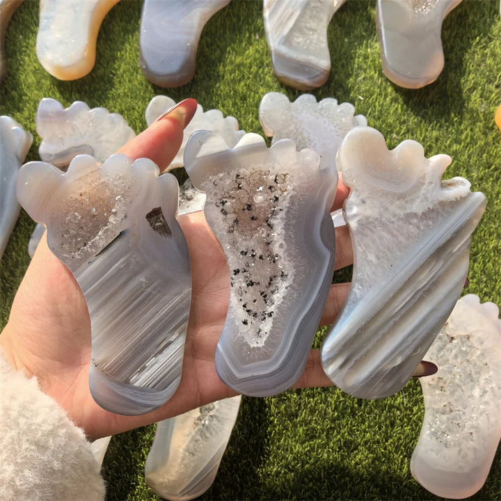 Agate Crystal Carved Foot Sculpture for Grounding Energy