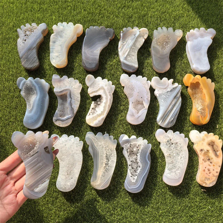 Agate Crystal Carved Foot Sculpture for Grounding Energy