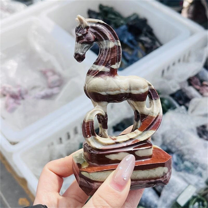 Zebra Stone Crystal Carved Horse Collector Sculpture