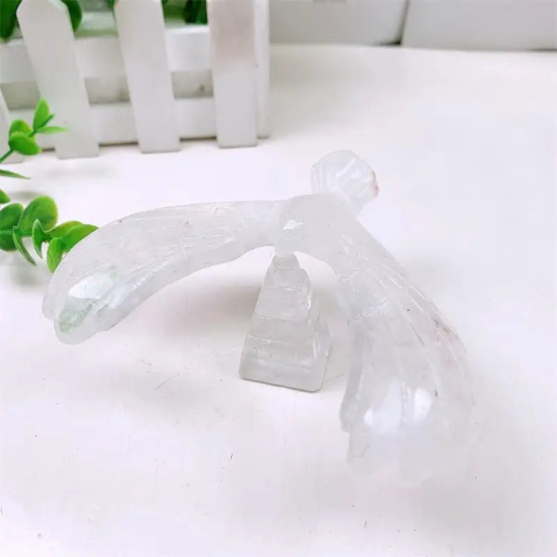 Clear Quartz Crystal Carved Spinning Eagle On Pyramid Statue