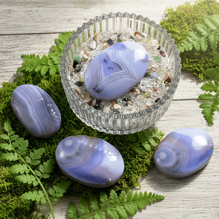 Blue Striped Agate Crystal Polished Palm Stone