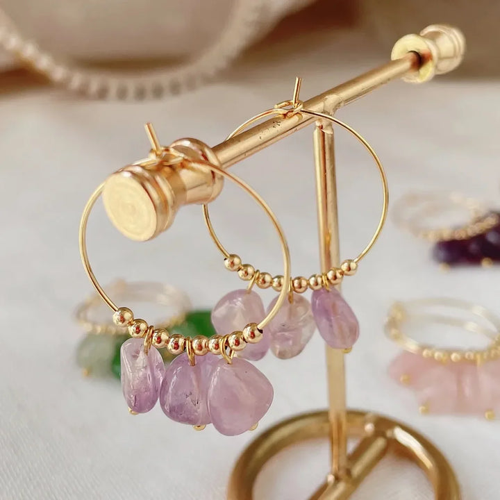Irregular Crystal Stone Dangle Hoop Earrings for Women