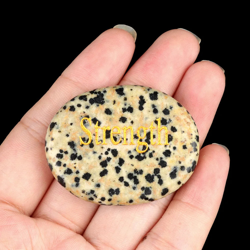 Natural Crystal Engraved Oval Inspirational Word Palm Stone