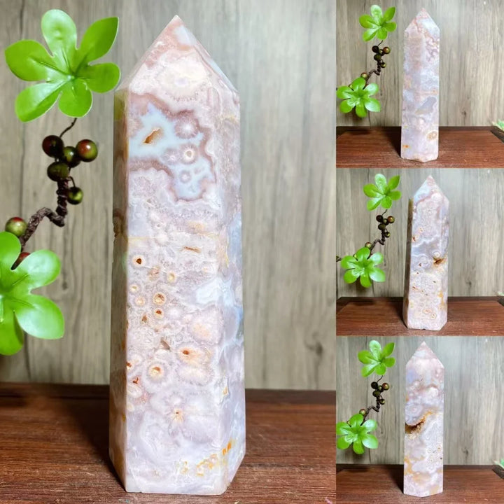 Pink Flower Agate Crystal Druzy Geode Tower