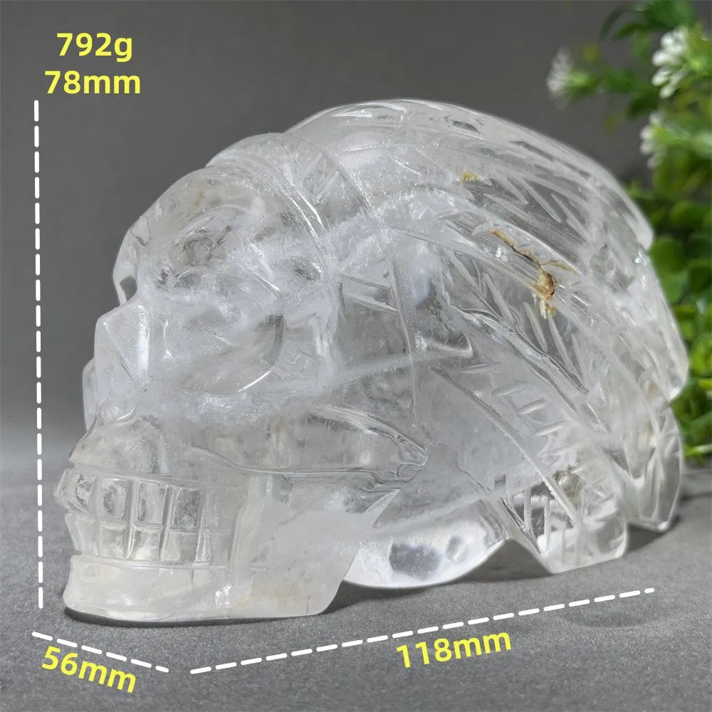 Clear Quartz Crystal Hand-Carved Skull