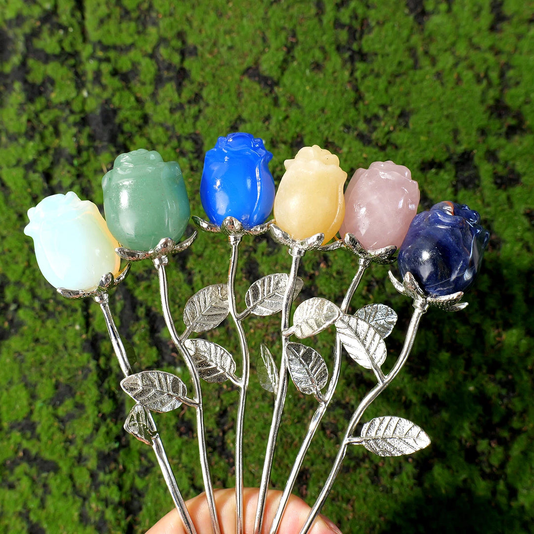Crystal Carved Rose Flower Natural Gemstone in 11 Materials