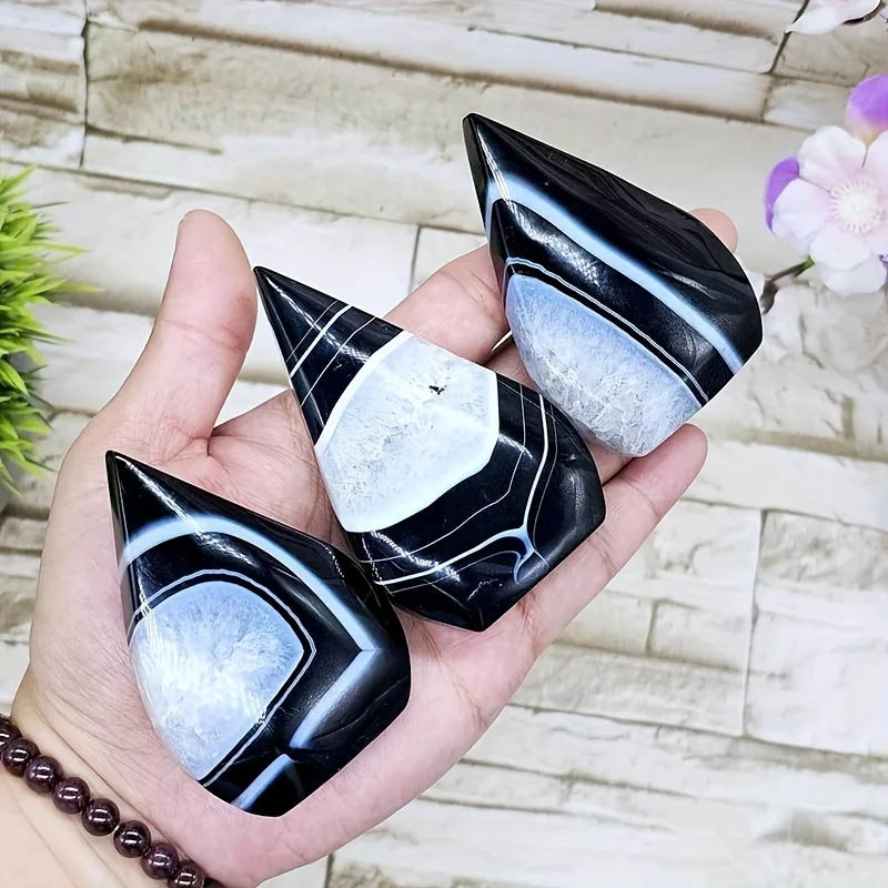 Black and White Agate Crystal Polished Torch