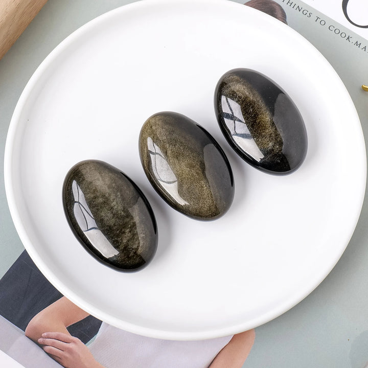 Gold Sheen Obsidian Crystal Palm Stone