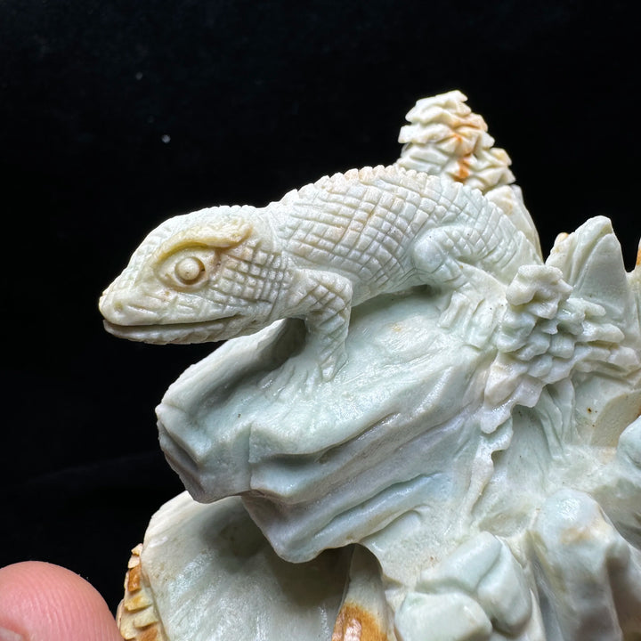 Amazonite Crystal Carved Unpolished Lizard Figurine