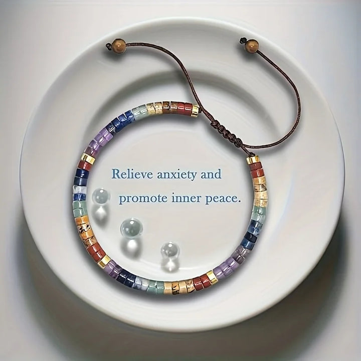 Natural Stone Seven Chakra Beaded Woven Unisex Bracelet
