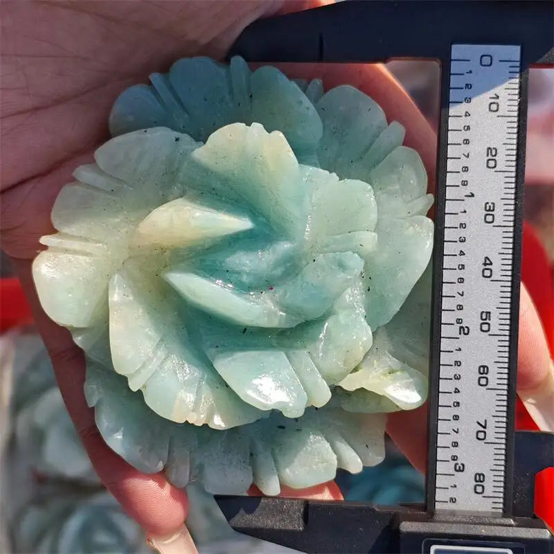 Amazonite Crystal Carved Blooming Flower Sculpture