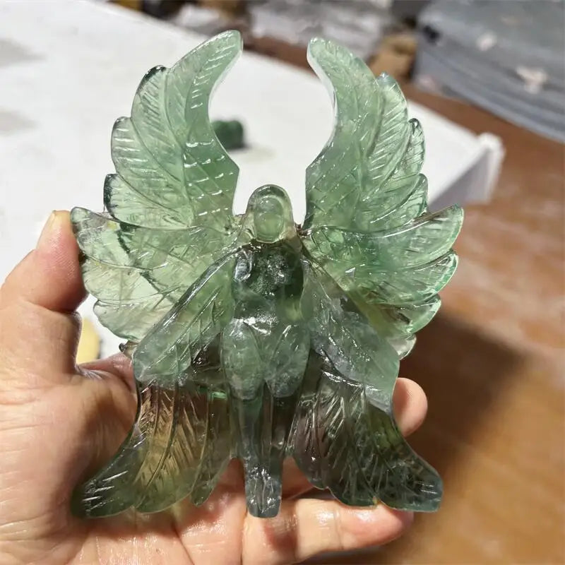 Green Fluorite Crystal Carved Seraph Angel Figurine
