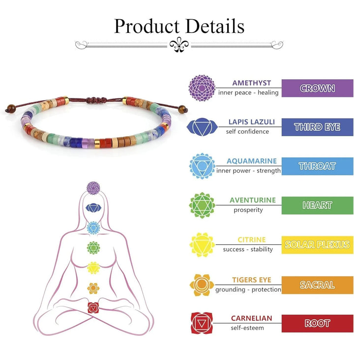 Natural Stone Seven Chakra Beaded Woven Unisex Bracelet