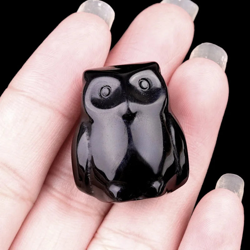 Natural Crystal Carved Mini Owl Figurine Totem Statue