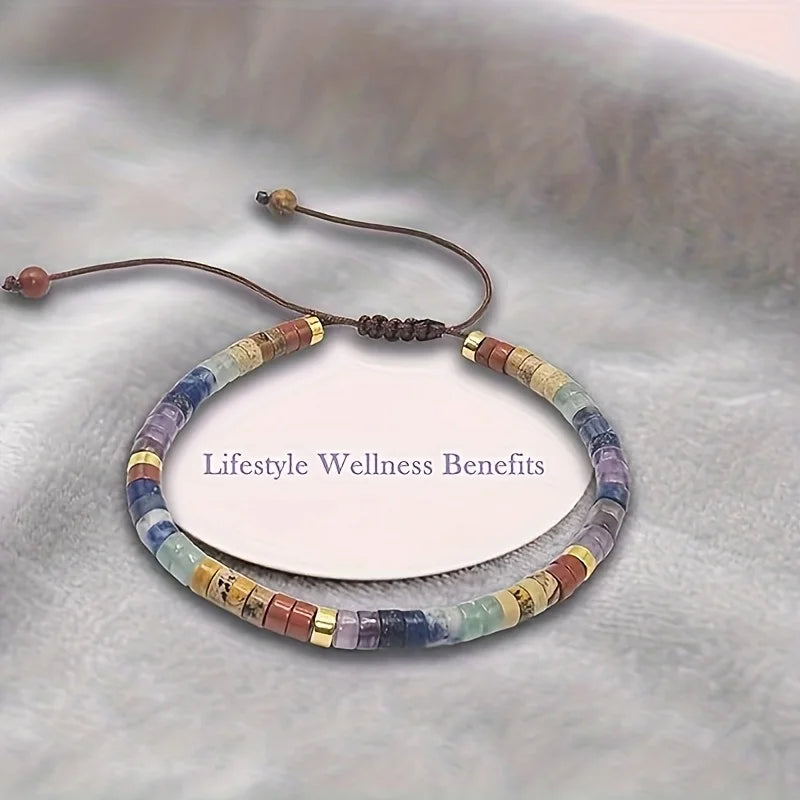 Natural Stone Seven Chakra Beaded Woven Unisex Bracelet