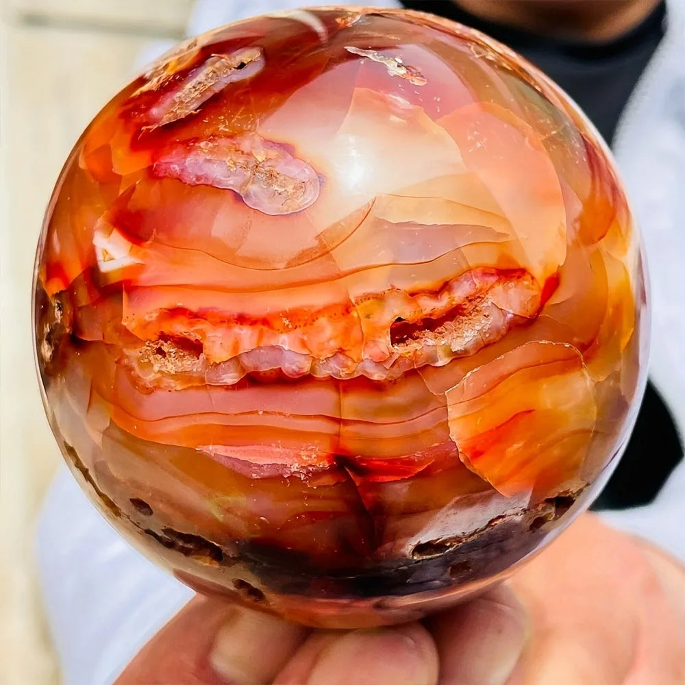 Carnelian Crystal Sphere with Natural Agate Banding