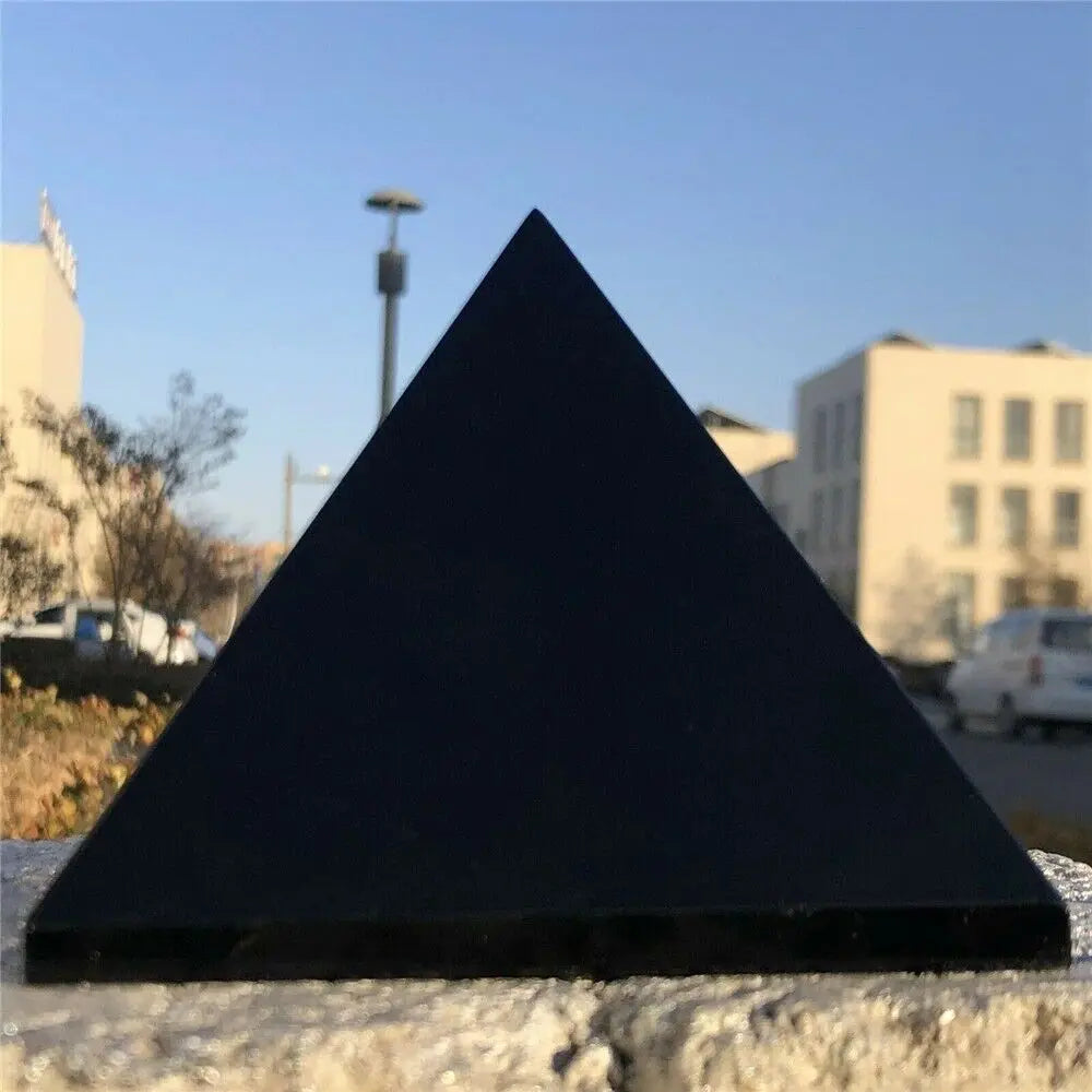 Black Tourmaline Crystal Carved Protection Pyramid