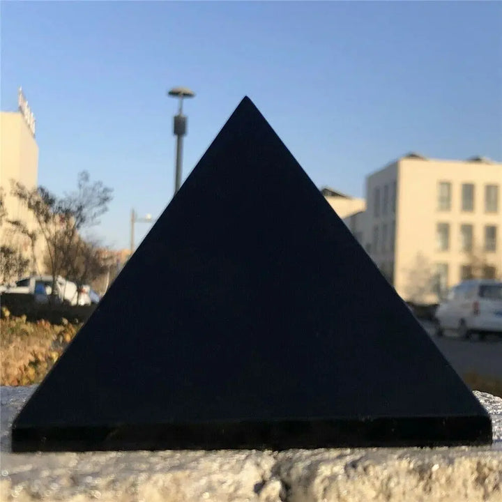 Black Tourmaline Crystal Carved Protection Pyramid