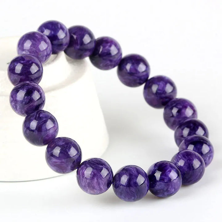Charoite Beaded Bracelet Natural Stone Round Beads
