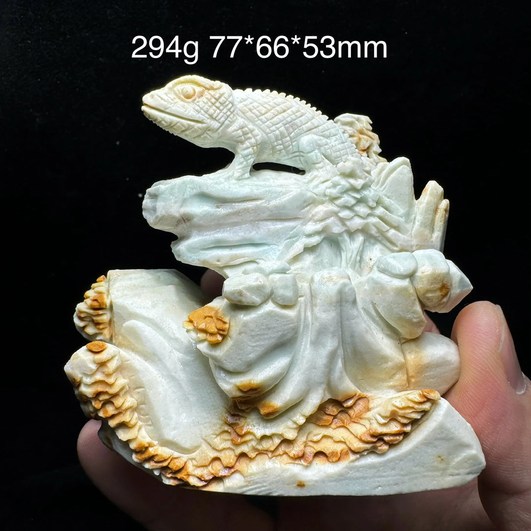 Amazonite Crystal Carved Unpolished Lizard Figurine