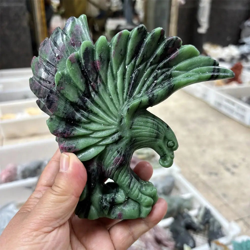 Ruby in Zoisite Crystal Carved Eagle Collector Piece