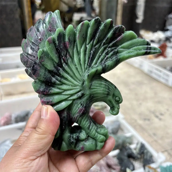Ruby in Zoisite Crystal Carved Eagle Collector Piece