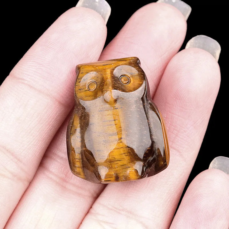 Natural Crystal Carved Mini Owl Figurine Totem Statue
