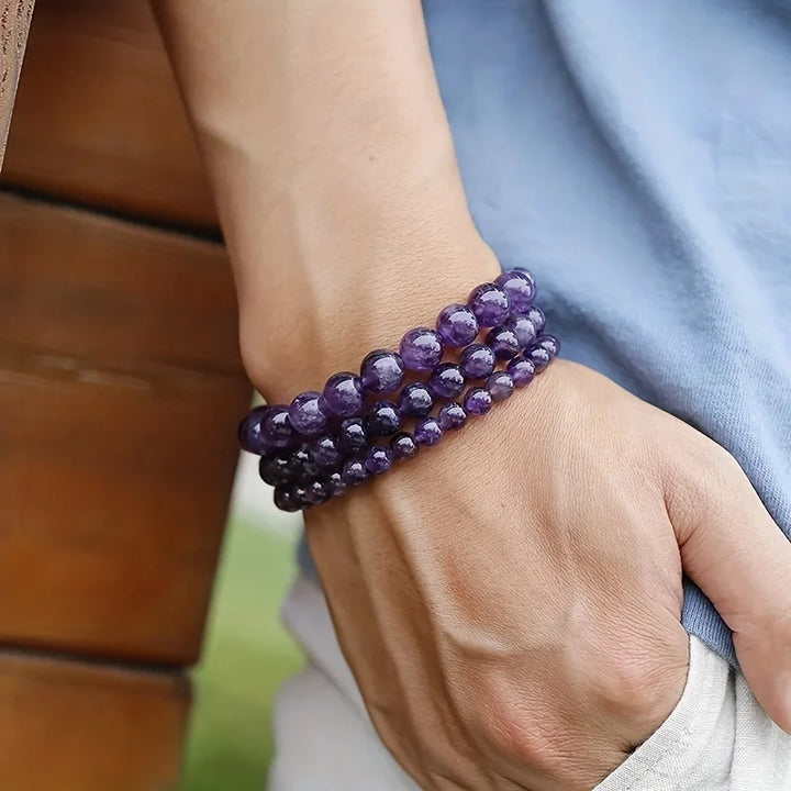 Natural Amethyst Beaded Bracelet 6mm 8mm 10mm Beads