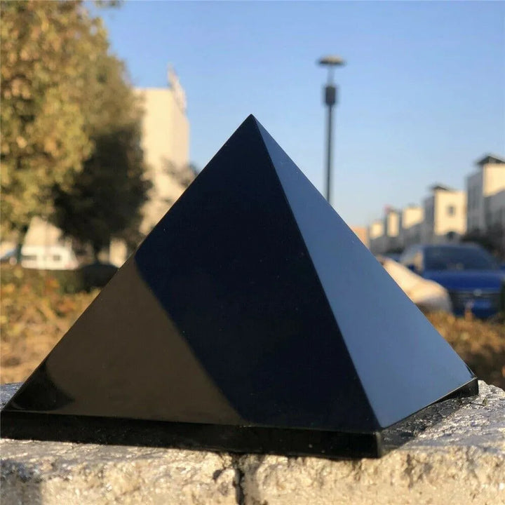Black Tourmaline Crystal Carved Protection Pyramid