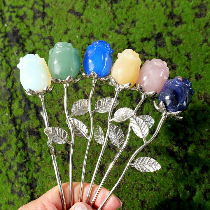 Crystal Carved Rose Flower Natural Gemstone in 11 Materials