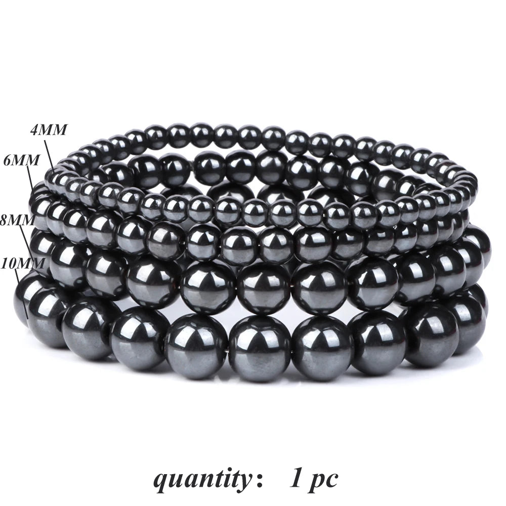 Natural Hematite Bead Bracelet Stretch Bangle Unisex