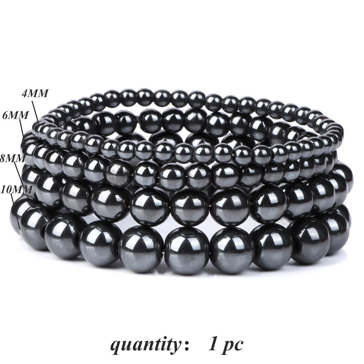 Natural Hematite Bead Bracelet Stretch Bangle Unisex