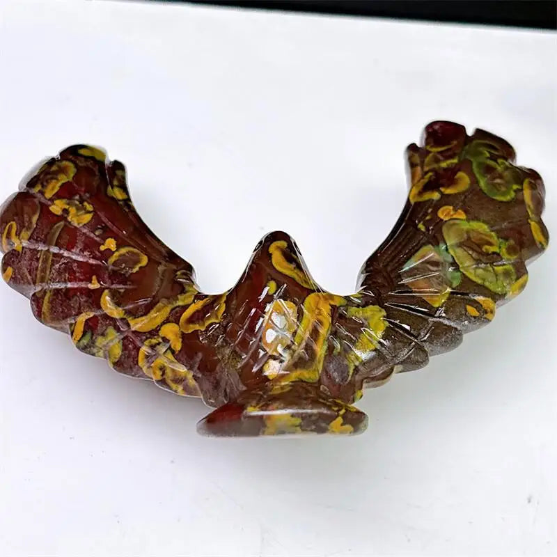 Fruit Jasper Crystal Carved Eagle and Pyramid Spinning Statue