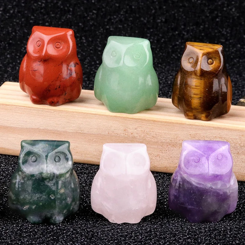 Natural Crystal Carved Mini Owl Figurine Totem Statue