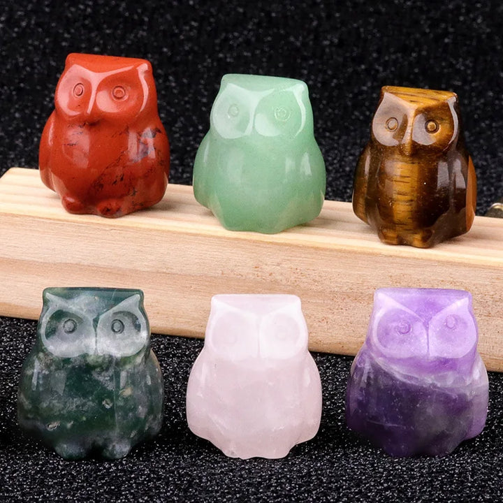 Natural Crystal Carved Mini Owl Figurine Totem Statue
