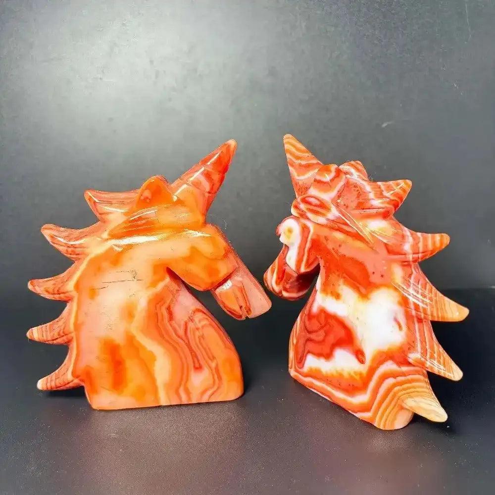 Red Lace Agate Unicorn Carving