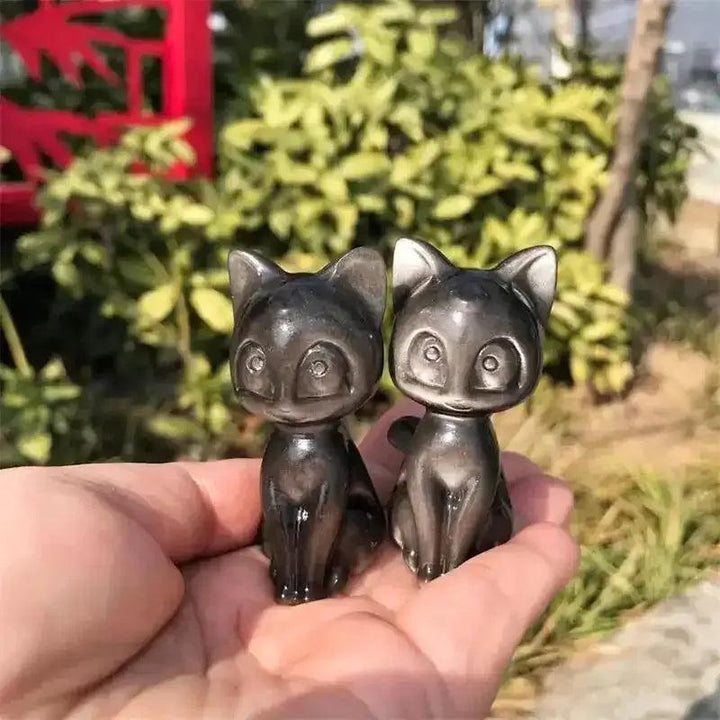 Silver Obsidian Cat Carving