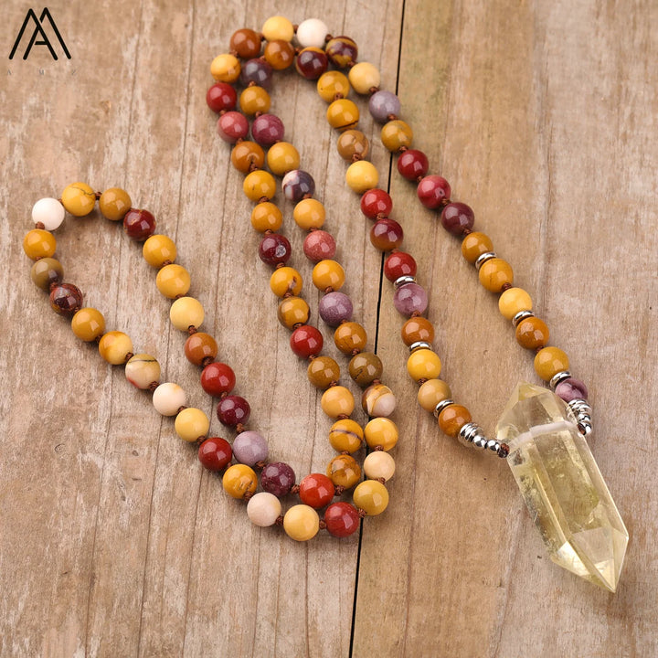 Crystal Quartz, Citrine or Amethyst 108 Mala Bead Pendant Necklace