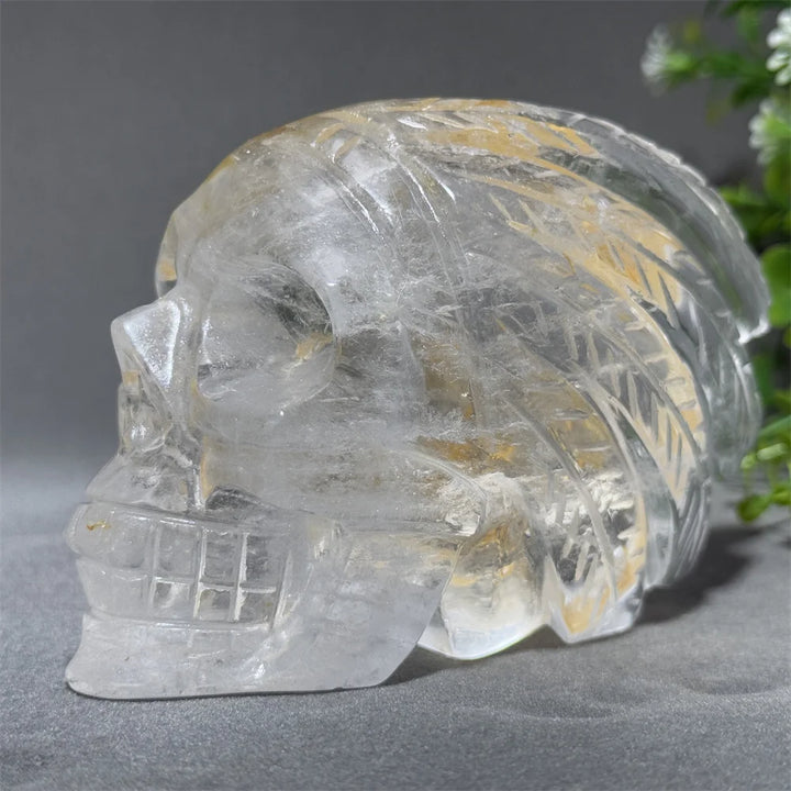Clear Quartz Crystal Hand-Carved Skull