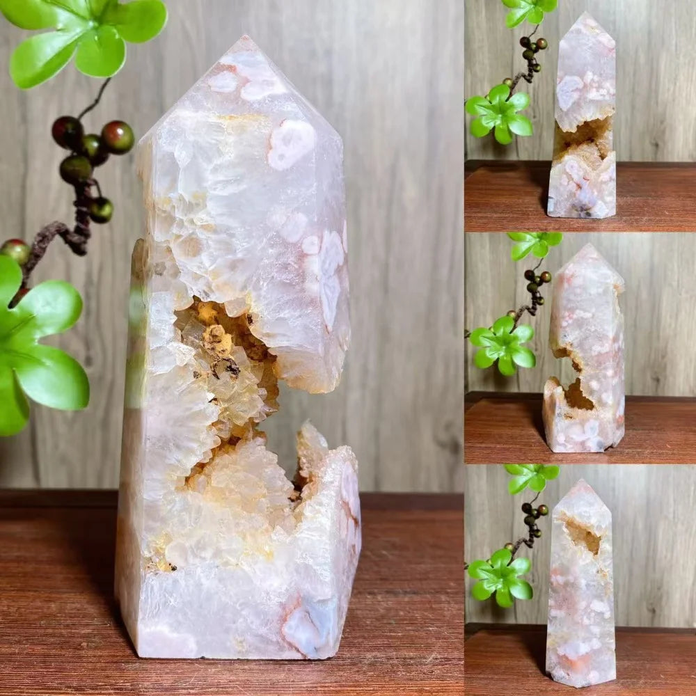 Pink Flower Agate Crystal Druzy Geode Tower