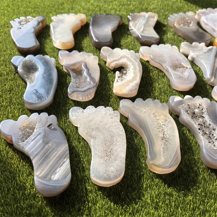 Agate Crystal Carved Foot Sculpture for Grounding Energy