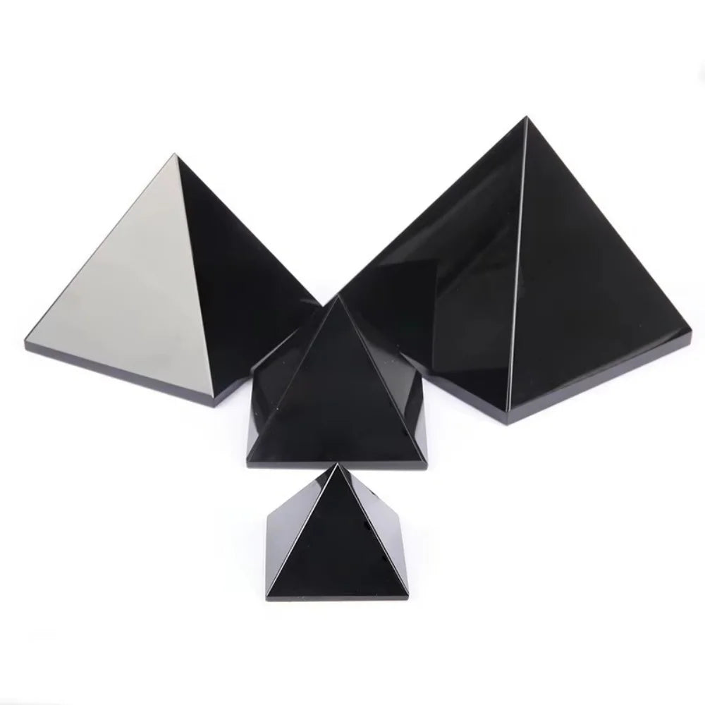 Black Obsidian Crystal Carved Protection Pyramid